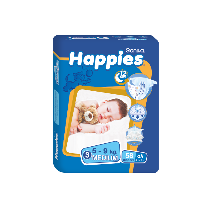 SANITA HAPPIES BABY DIAPERS NO.3 58PCS