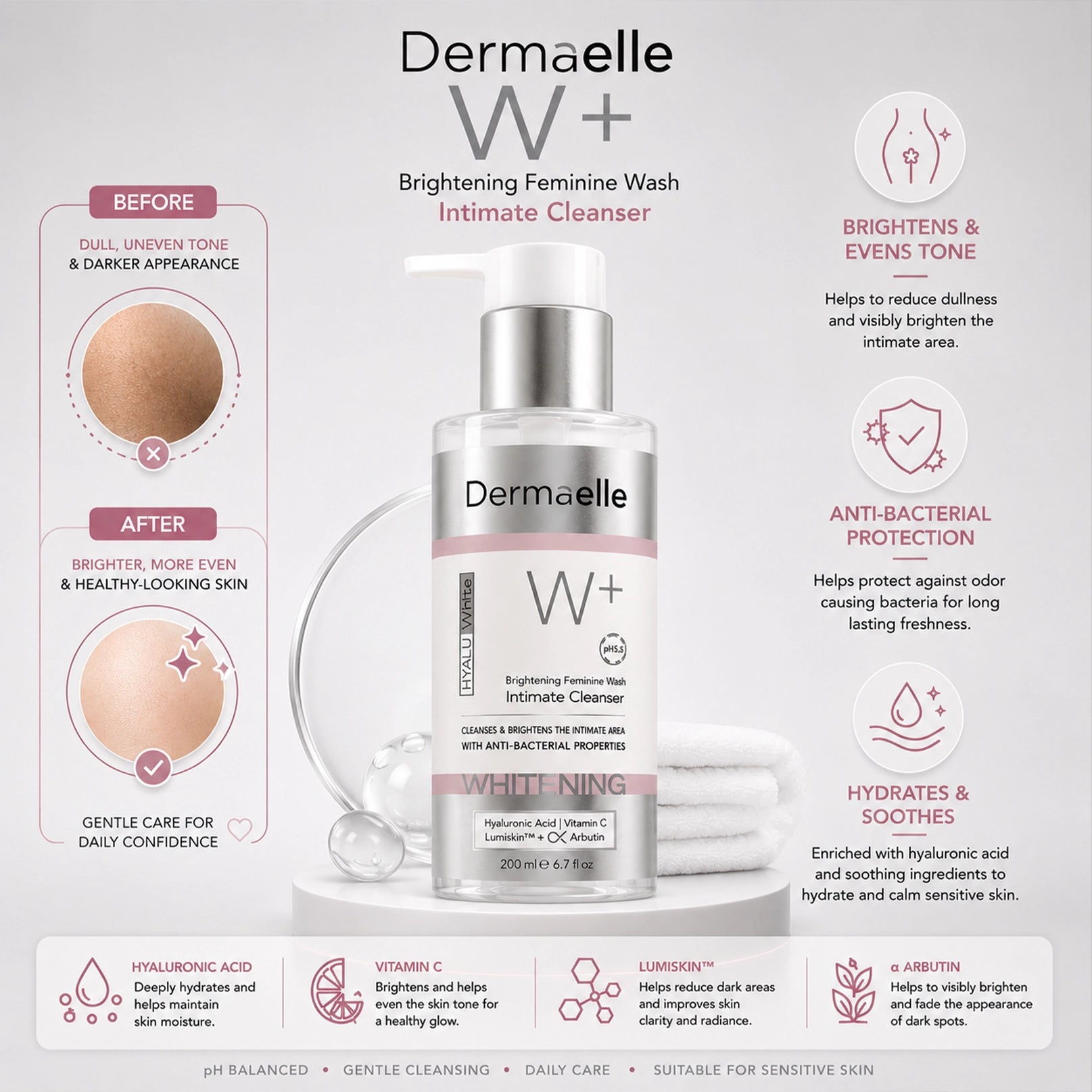 Dermaelle Hyaluwhite Intimate Cleanser 200ml
