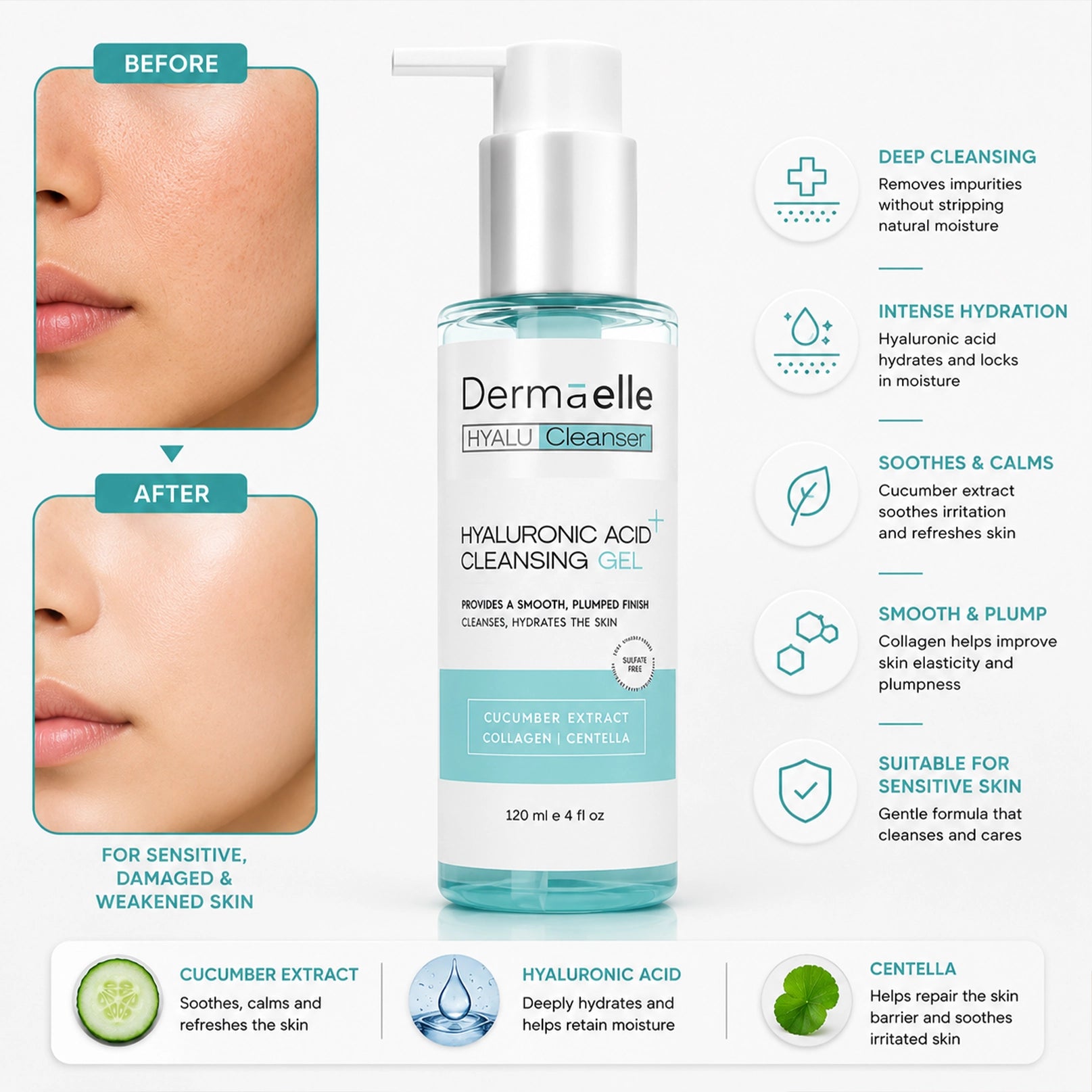 Dermaelle Advanc Hyaluron Acid Cleans Gel 120ml