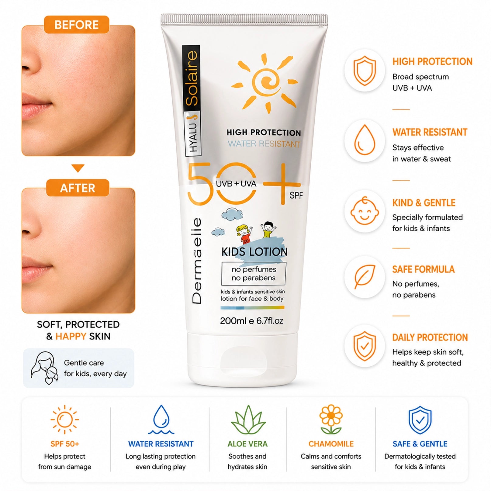 Dermaelle Solaire SPF50 Kids Face & Body Lotion 200ml
