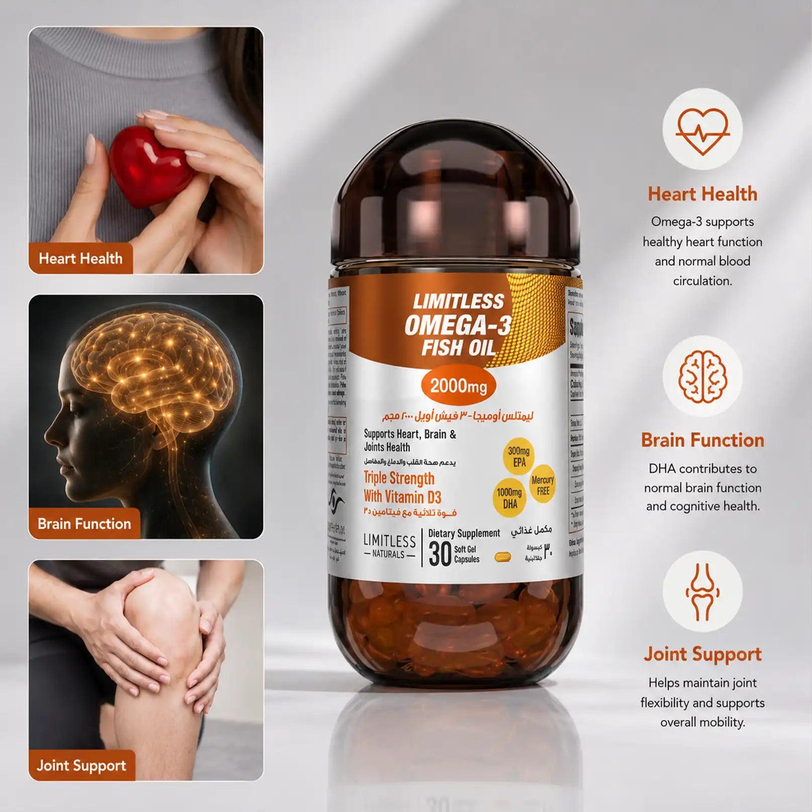 Limitless Omega-3 Fish Oil 2000mg – 30 Capsules