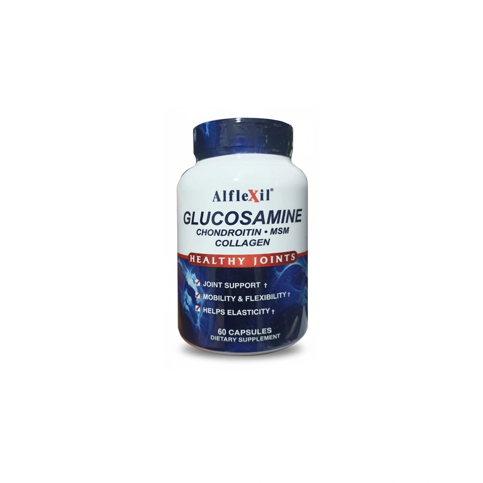 Alflexil Glucosamine supplement bottle on a white background