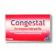 Congestal medication box for common cold and flu on a white background