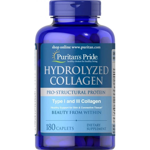 Puritans Pride Hydrolyzed Collagen 1000 mg 180 Caplets | Type I & III Collagen