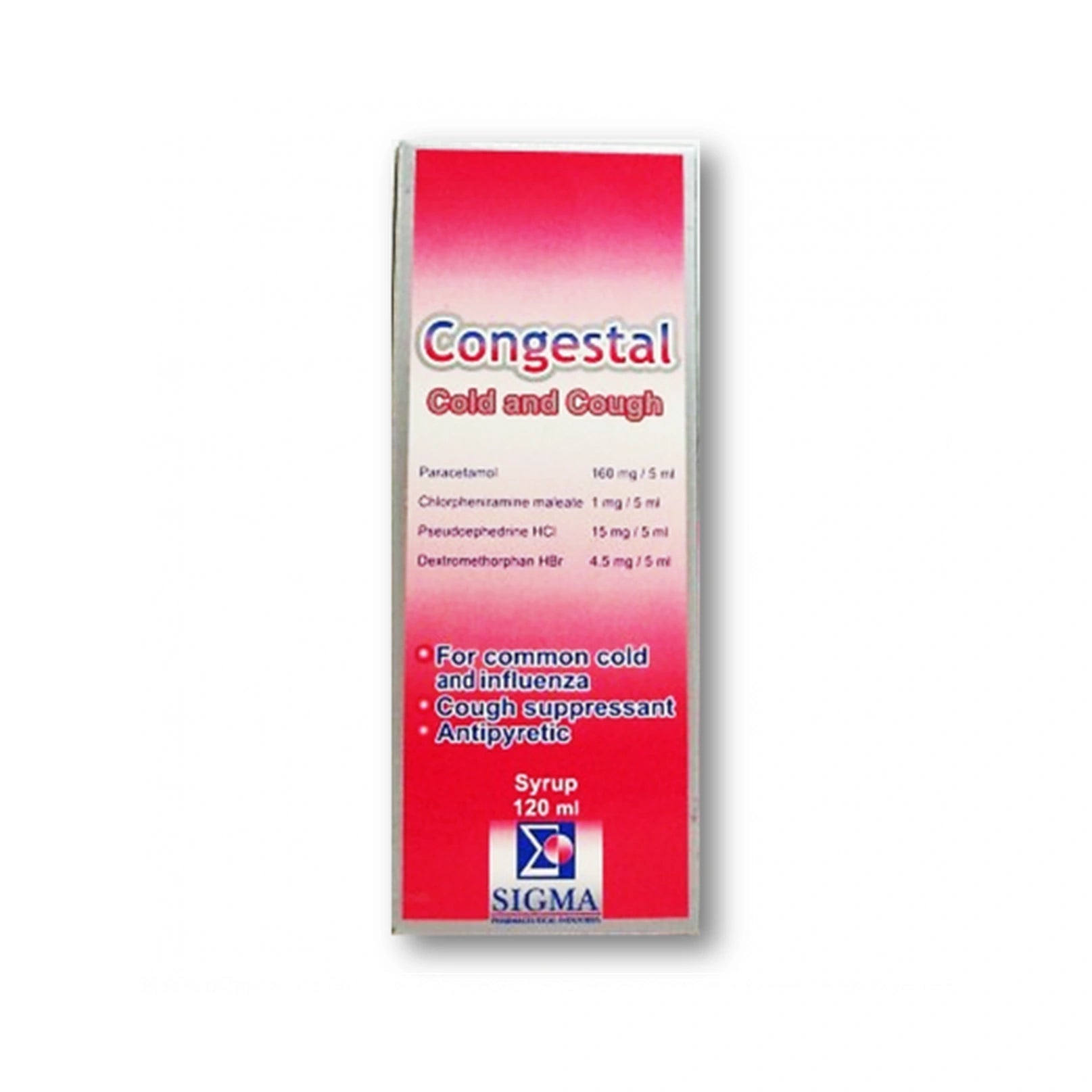 Congestal Cold and Cough syrup packaging on a white background
