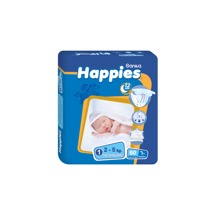 SANITA HAPPIES BABY DIAPERS NO.1 60PCS