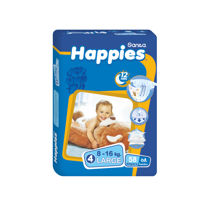 SANITA HAPPIES BABY DIAPERS NO.4 58PCS