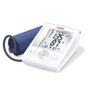Blood pressure monitor with digital display on a white background