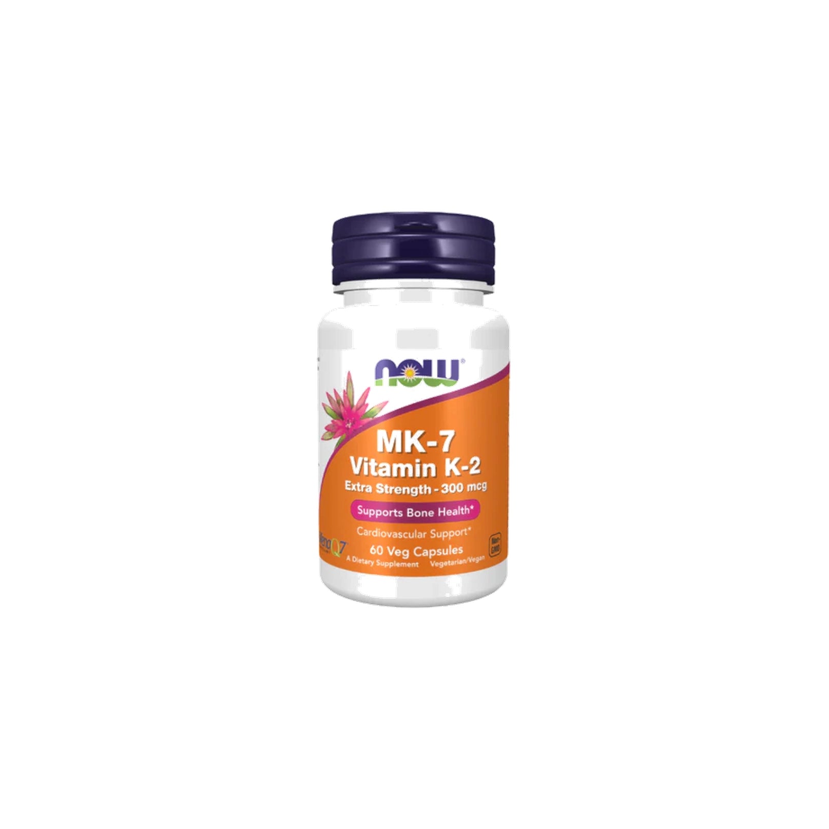Vitamin supplement bottle labeled 'MK-7 Vitamin K-2' on a white background