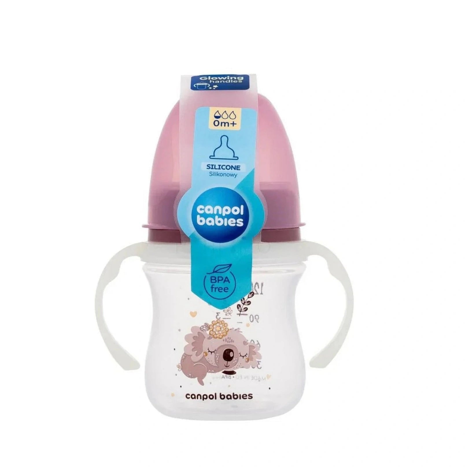 Canpol Babies pink silicone spout training cup with double handles for babies 0m+ BPA free