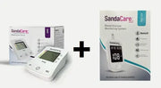 SandaCare blood glucose monitoring system with packaging on a white background
