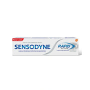 Sensodyne Rapid Action toothpaste tube on a white background