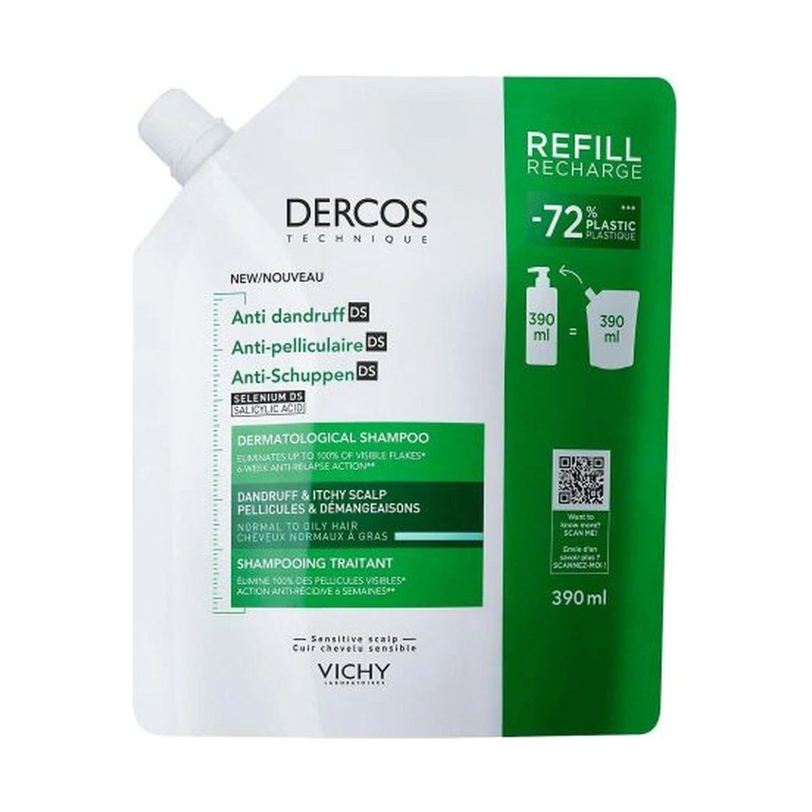VICHY DERC ANTI DANDRUFF OILY SHAMPOO REFILL 390ML