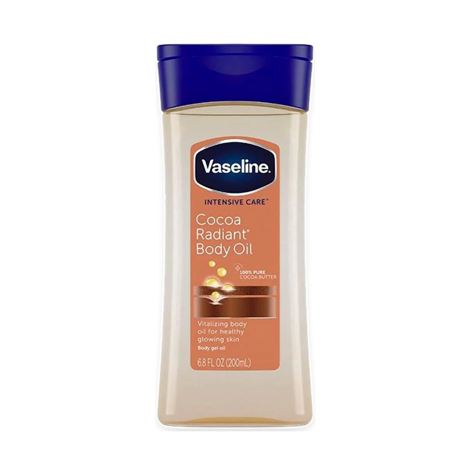 Vaseline Cocoa Radiant Body Oil bottle on a white background