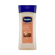 Vaseline Cocoa Radiant Body Oil bottle on a white background