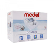 Box of Medel blood pressure monitor on a white background